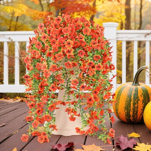 Artificial Fall Flowers for Outdoors UV Resistant Orange Fake Mums Decor - color: Orange