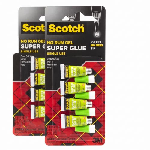Scotch Super Glue Gel, Single-Use Tubes, .017 oz Each, Fast Drying, No Run Gel Formula (AD119) 4 Count (Pack of 2) - size: 2-Pack