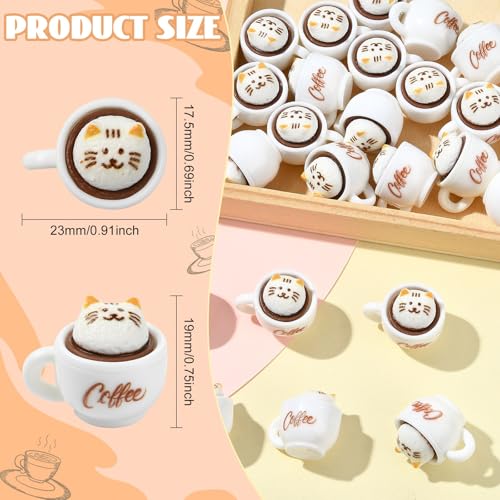 Stiesy Resin Coffee Cup Miniature Decorations 30Pcs, White Cup with Cute Cat Miniature Figurines Display for Barista Theme Shelf Display Kitchen Decor - color: Cup With Cat-30pcs