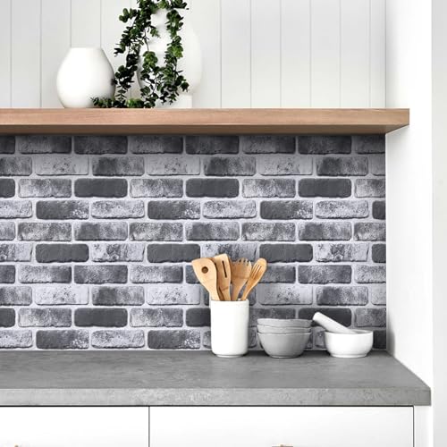COMSTICKC 3D Faux Brick Wall Panels Peel and Stick, 10 Pcs 11.8" x 11.8" - color: Gray Brick