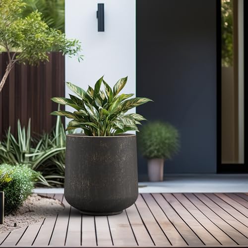 Kante Large Round Curved Vintage BRN Concrete Planter 16.5" Dia, Outdoor - color: Oil Rubbed Bronze, size: 15.3" D