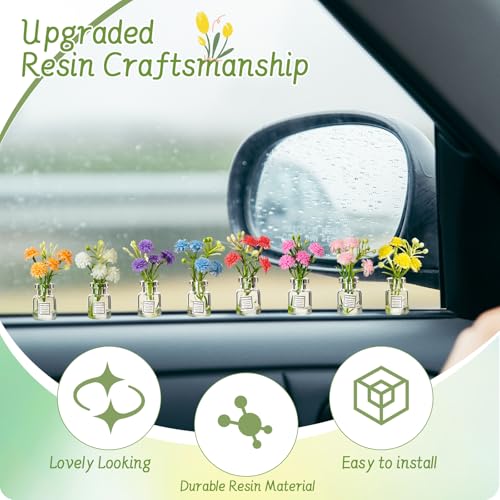 Ripeng Set of 8 Car Dashboard Decorations Flowers Cute Car Accessories for Women Mini Flowers Bouquet Vehicle Interior Decor with Double Sided Tape for Rear View Mirror Dashboard - style: Classic
