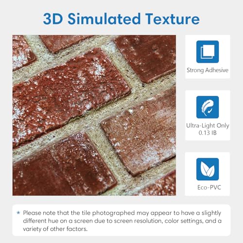 COMSTICKC 3D Faux Brick Wall Panels Peel and Stick, 10 Pcs 11.8" x 11.8" - color: Retro Red