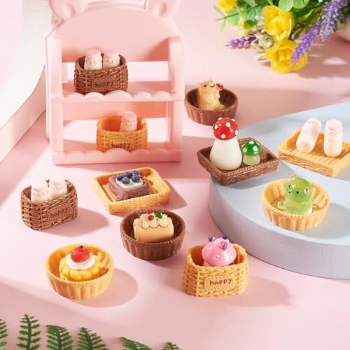 FASHEWELRY 24Pcs Mini Rattan Basket Dollhouse Accessories Resin Kitchen Tableware Miniature Display Rattan Decorative Model for Micro Landscape Decoration Garden Home Party Decor - color: 3 Colors-rattan Basket