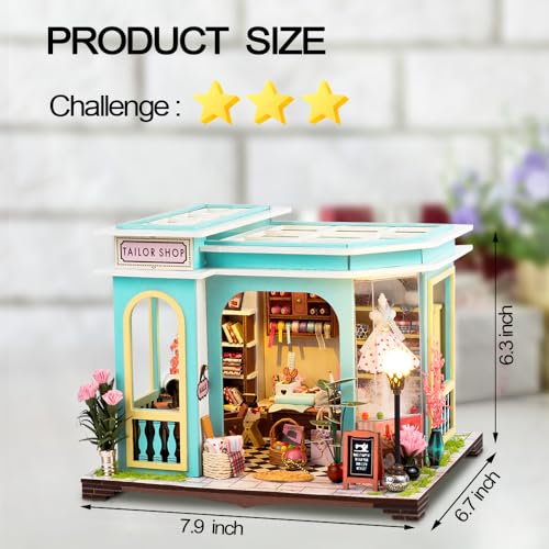 DIY Miniature Dollhouse Kit, Mini House Making Kit w/LED, Tailor's Shop