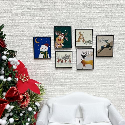 Miniature Dollhouse Accessories Christmas, Mini Wall Art, 1/12 Scale Accessories, Dollhouse Miniatures, 12 Pieces - style: No. 2