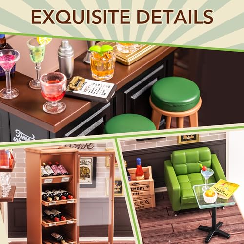 Rolife DIY Miniature Plastic House Building Set Toys Playset with LED Suitable for Mini Figures Construction Toys Diorama Kit Gifts for Teens Adults (Leisurely Cheers Bar) - style: Leisurely Cheers Bar