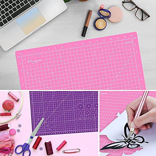 Headley Tools 18"x12" Thickened Self Healing Cutting Mat, A3 Rotary Cutting Sewing Mat for Crafts, Double Sided 5-Ply Table Cutting Board for Fabric Quilting Art Hobby Project, Pink/Purple - color: Pink/Dark Purple, size: 17.7"L x 11.8"W