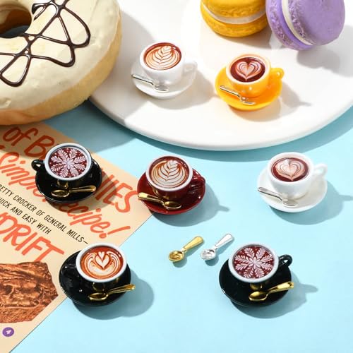 Stiesy 65 Pcs Coffee Cup Miniature Figurines Sets 13 Styles Small Resin Tableware Plate Spoon Cup Ornaments Figurines for Cafe Counter Adult Collector Shelf Decoration Collection - color: Coffee Cup-65pcs