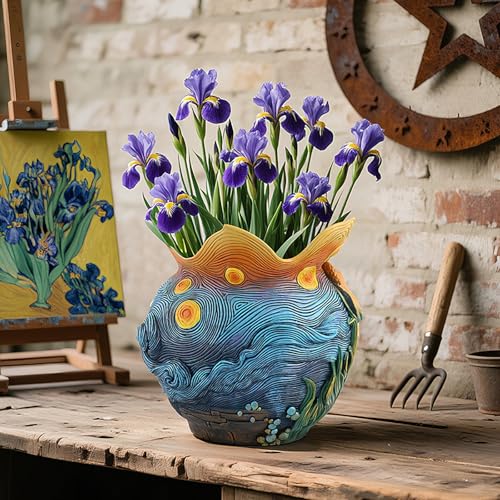 Colorful Abstract Resin Flower Pots Van Gogh Starry Night Unique Plant Pots - color: Starry Night Flowers