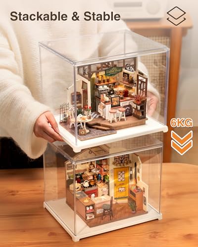 Rolife Dust Cover for Miniature House Building Sets Dsplay Case, Stackable Acrylic Display Box for Collectibles Storage Box with Door Dustproof Prevention (10.6x8.6x8.5inch) - size: 10.6"x8.6"x8.5"
