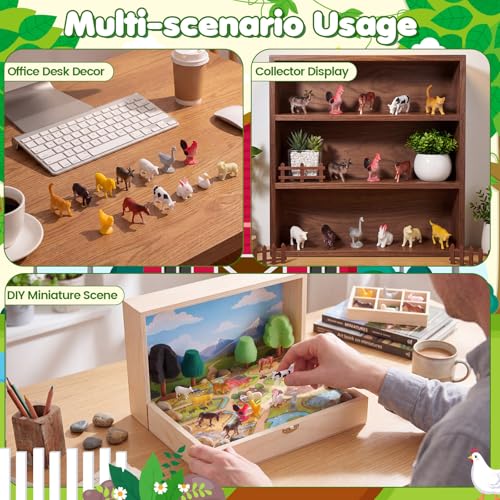 Teyva 156 Pcs Mini Farm Animal Figurines with Foldable Farm Background Card