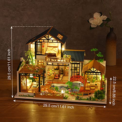 GuDoQi DIY Miniature Dollhouse Kit, Tiny House kit with Furniture, Miniature House Kit 1:24 Scale, Great Handmade Crafts Gift for Birthday Christmas Day, Villa with Courtyard - color: Villa With Courtyard