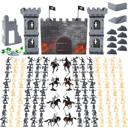 ONEST 254 Pieces Mini Medieval Knights Soldier Army Figures Horses and Soldiers Figurines Cupcake Topper Party Table Decorations - style: 254 Pieces