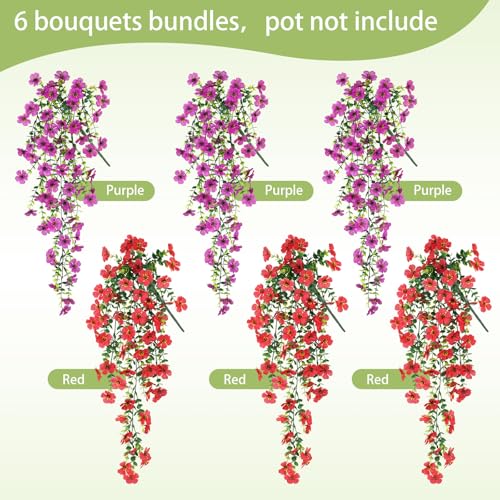 Artificial Hanging Flowers for Outdoors Spring Summer Decor - color: Red Purple