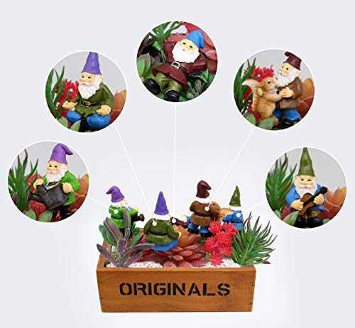 Garden Miniature Gnomes Set of 5PCS,Happy Life Gift for Outdoor Fairy Garden Yard Lawn Décor - color: Brown