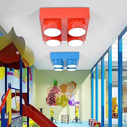 LAKIQ Modern Children Room Flush Mount Ceiling Light Fixture Acrylic Creative Colorful Block Toy Shape Kids Room Close to Ceiling Lighting for Kids Bedroom Kindergarten Playground (Square,Blue) - color: Blue, size: Square