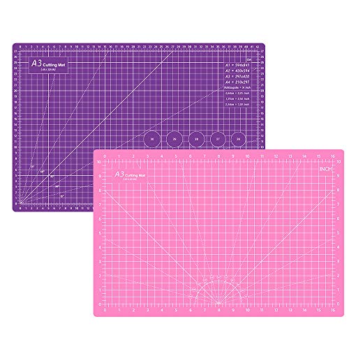 Headley Tools 18"x12" Thickened Self Healing Cutting Mat, A3 Rotary Cutting Sewing Mat for Crafts, Double Sided 5-Ply Table Cutting Board for Fabric Quilting Art Hobby Project, Pink/Purple - color: Pink/Dark Purple, size: 17.7"L x 11.8"W