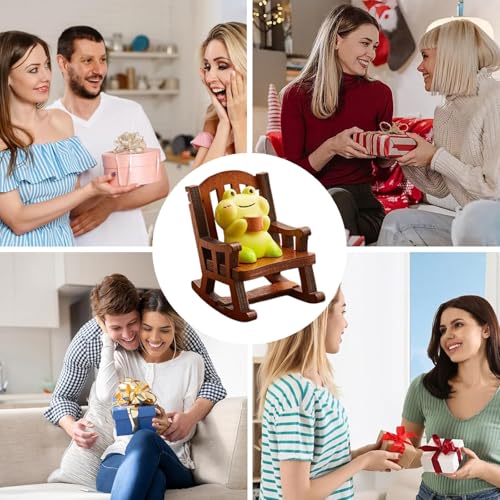 1 Set Miniature Frog Statue Charming Resin Frog Desk Ornament with Wooden Rocking Chair for Home Office Desk Decor