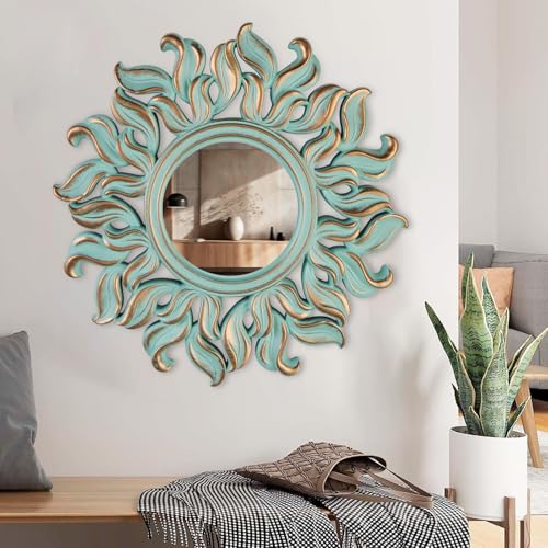 Decorative Wall Mirror, Round Green Mirror, 10 x 10in - color: Green