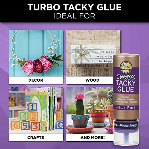 Aleene's Turbo Tacky Glue for Crafts in Always Ready Bottle, Strong Bond Adhesive, Nontoxic, Dries Clear, 4 fl oz - size: 4-Ounce