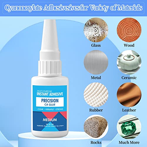 Medium CA Glue Adhesive for Metal and Stones - Quick Dry Model Adhesive With Precision Microtips Applicators for Jewelry Making, Repairing Ceramic, Hobby Crafts
