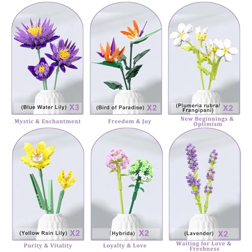 FANTASY&Co. Adult Botanical Collection - Enchanting Floral Elegance Building Art Set - 13 Assorted Flower Models (No Vase) - Premium Home Decor & Festival Gift for Family - style: Floral Elegance
