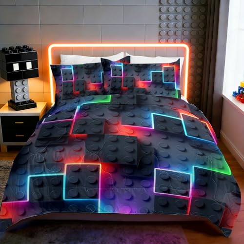 BlessLiving Twin Comforter Neon Geometric Comforter Set Twin - color: Cool Building Blocks, size: Twin/Twin XL