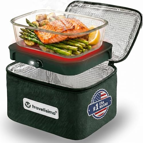 TRAVELISIMO Portable Microwave, Portable Food Warmer For Work & Home Use, Heated Lunch Box 12V/24V/110V, Mini Portable Oven 3-in-1 Food Heater, Electric Lunch Box, Calentador de Comida Portatil - color: Green