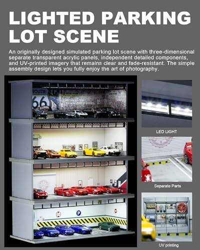 1/64 Scale Display Case Car Garage Moldel, Acrylic Cover Diecast Car Show Case with LED Light 6 Parking Spaces, Hot diecast Wheel Parking Scene (Vehicles Not Included) Underground Parking Lot - size: Underground Parking Lot