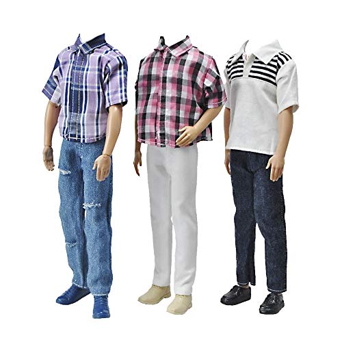 E-TING 3 Pack Plaid Casual Outfits with 3 Pairs Shoes for 12 Inch Dolls
