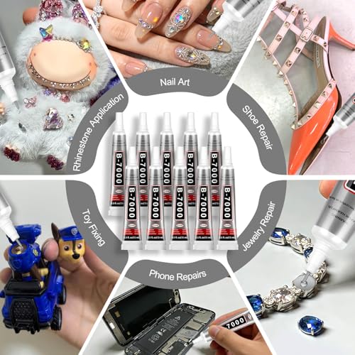 B7000 Bedazzling Glue (10 Pack, 15ml), Clear Rhinestone Jewelry Adhesive