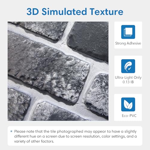 COMSTICKC 3D Faux Brick Wall Panels Peel and Stick, 10 Pcs 11.8" x 11.8" - color: Gray Brick
