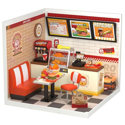 Rolife DIY Miniature Plastic House Building Set Toys Playset with LED Suitable for Mini Figures Construction Toys Diorama Kit Gifts for Teens Adults (Yum Yum Burgers) - style: Yum Yum Burgers