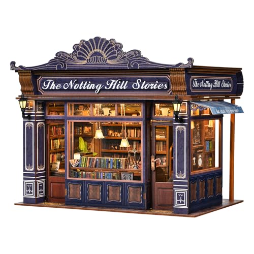 DIY Miniature House Kit, Dollhouse Fantastic Book Store for Adults to Build, Birthday/Christmas Day Gift for Family and Friends, Prefab Tiny Home with LED Lights,The Notting Hill Stories - color: The Notting Hill Stories