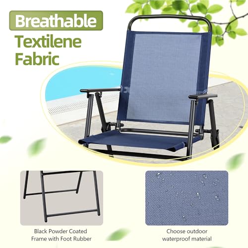 Vongrasig 6 Pieces Folding Patio Dining Set, All Weather Small Metal Outdoor Table and Chair Set, Garden Patio Furniture Set w/Umbrella, Glass Table & 4 Folding Chairs for Lawn, Backyard, Blue - color: Blue