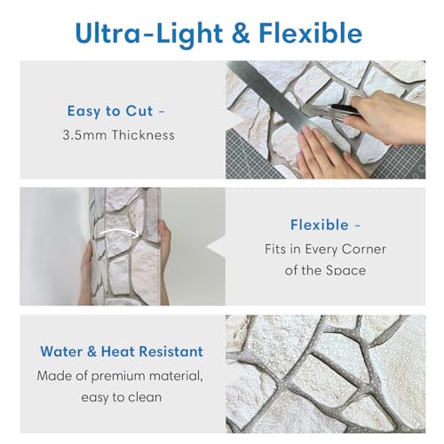 COMSTICKC 3D Peel and Stick Faux Stone Wall Panels for Quick DIY Wall Decor - color: Beige