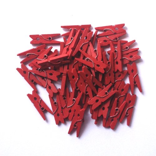 LWR CRAFTS Wooden Mini Clothespins 100 Per Pack 1" 2.5cm (Red) - color: Red