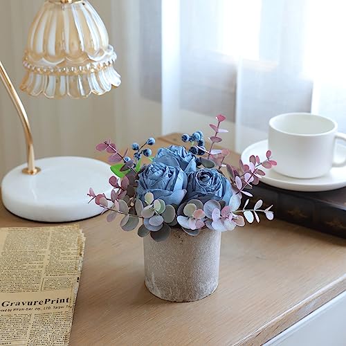 Artificial Burnt Blue Rose Potted Plant, Mini Faux Floral Decor - color: Burnt Blue