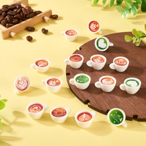 FASHEWELRY 32Pcs White Resin Mini Coffee Cups Christmas Latte Art Coffee Mug Matcha Cup Dollhouse Miniatures for Keychain Halloween Xmas Party Decor Ornaments - color: 8 Colors-coffee Cups