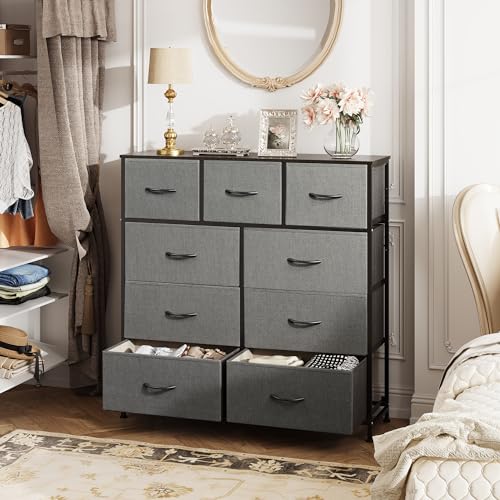 WLIVE Tall Dresser for Bedroom, 9 Drawer Chest of Drawers, Dark Grey - color: A-dark Grey