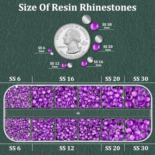 Resin Rhinestones for Crafting with B7000 Jewelry Glue, 1 Box Dark Violet Flatback Crystals with 3Pcs 10ml Glue for Bedazzling Crafts DIY Nail Art Makeup，Non Hotfix Gems for Clothing Shoes - color: Dark Purple, size: 1 Small Pack with Glue