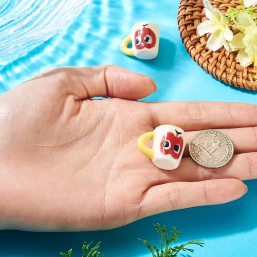 2Pcs Porcelain Mini Tea Cups Miniature Ceramics Coffee Mug Cup Ornaments Yellow Tiny Drink Beverage Dollhouse Kitchen Accessories for Party Decoration Keychain Earring Making - color: Yellow