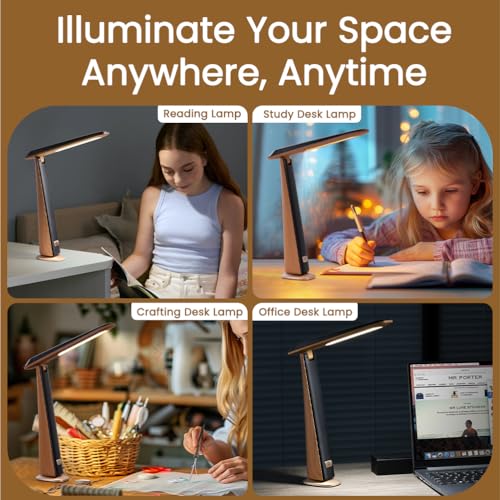 WILIT Foldable Portable Desk Lamp,Battery Operated Rechargeable Lamps Cordless,Eye-Caring LED Table Lamp with 3 Color Temperatures,Stepless Brightness,Desk Lamps for Office Home College Essentials - style: Modern