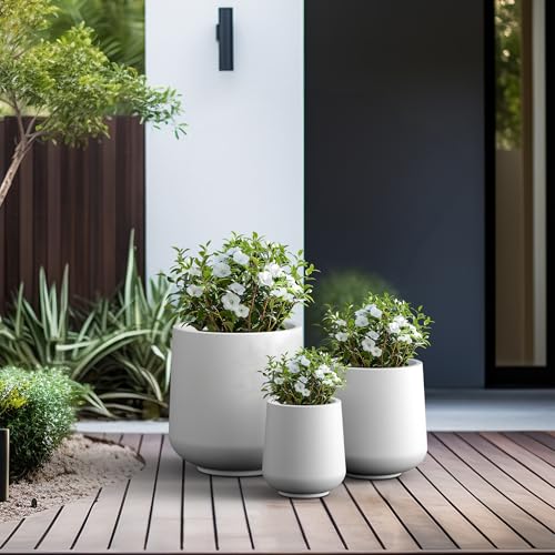 Kante Set of 3 White Concrete Curved Planters 16.5" 13" 9.4" Dia - color: Pure White, size: Set of 3: 15.3" + 11.6" + 8.2" D