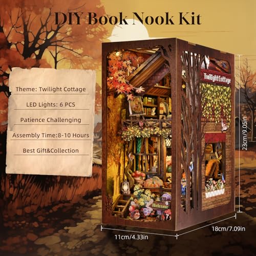 TOYQI Book Nook Kit for Adult, DIY Miniature Dollhouse Kit,Twilight Cottage - color: Twilight Cottage