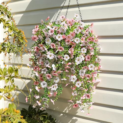 Artificial Hanging Flowers for Outdoors Spring Summer Decor - color: Mixed Color Pink & White