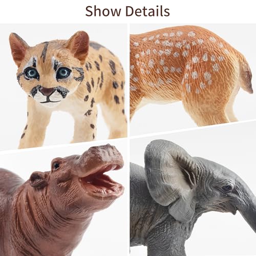 Toymany 12PCS Forest Animals Baby Figurines, Realistic Woodland Animals Figures Toys Includes Elephant, Mountain Lion, Giraffe and Deer Cubs, Cake Toppers Christmas Birthday Gift for Kids - style: Baby Wild Animals