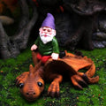Garden Gnome Riding Dragon Statue, Hand-Carved Original Design, 4.7x3.5 Inch Funny Outdoor Decor, for Dinosaur Lovers, Boys, Fantasy Garden Figurine - style: Gnome Riding Dragon