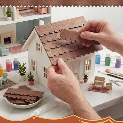 Wenqik 100 Strips Dollhouse Roof Shingles, Brown - color: Brown